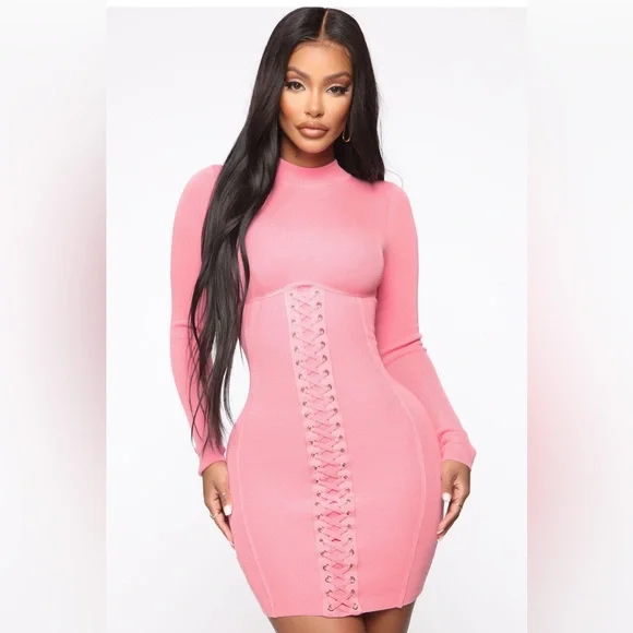 Fashion nova pink good long sleeve dress - Official Online Store